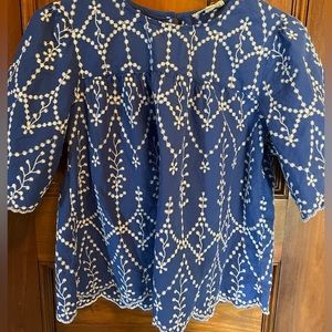 Royal blue & white blouse with threaded detail